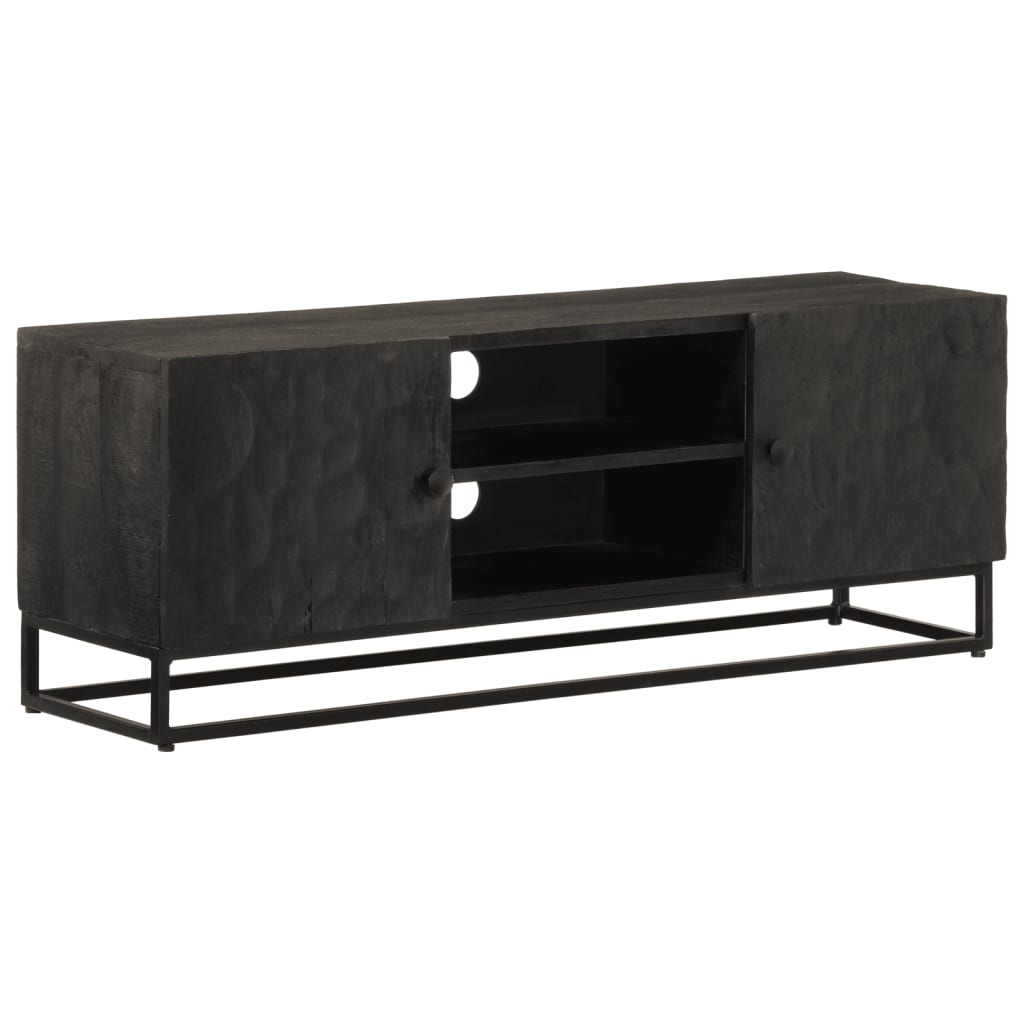 vidaXL TV-Schrank Schwarz 110x30x40 cm Massivholz Mango und Eisen