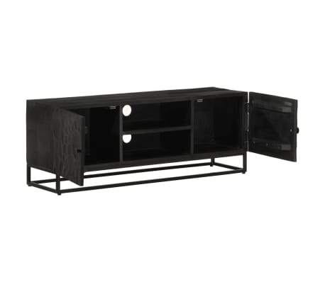 vidaXL TV Cabinet Black 110x30x40 cm Solid Wood Mango and Iron