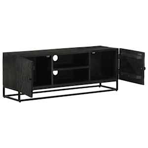 TV skříňka černá 110 x 30 x 40 cm masivní mangovník a železo - obrázek 2