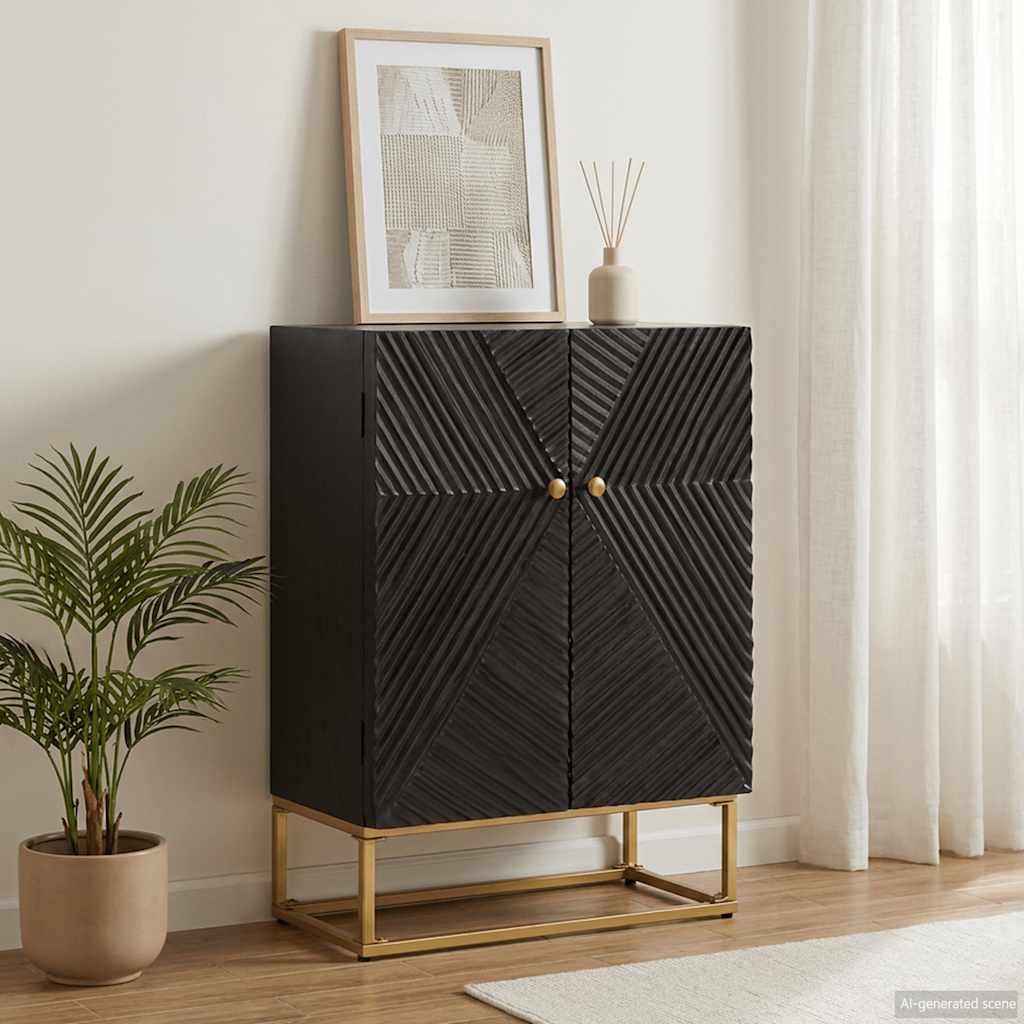 vidaXL Senkki musta 55x30x76 cm täysi mangopuu ja rauta