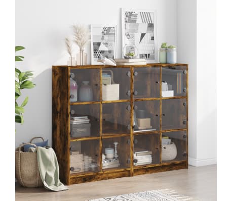 vidaXL Bookcase with Doors Smoked Oak 136x37x109 cm Engineered Wood