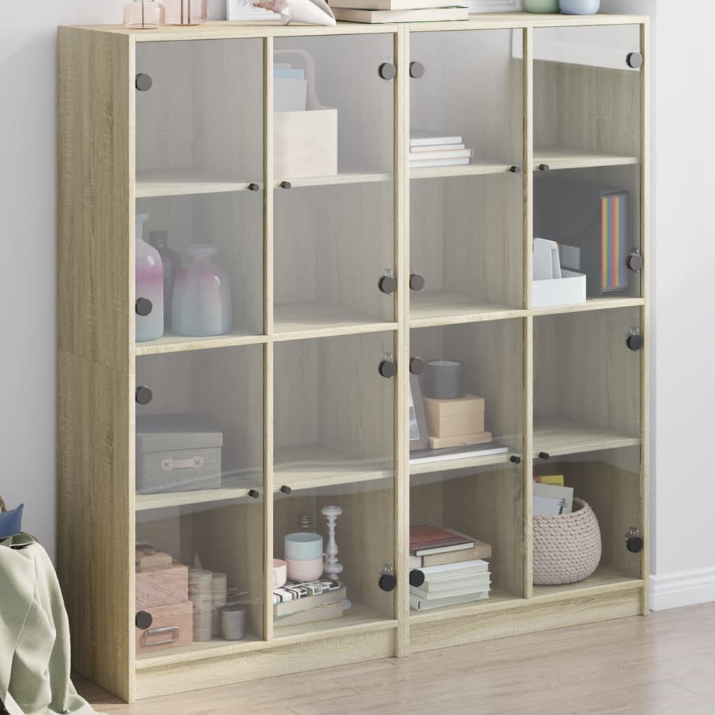 Bogreol med glaslåger 136 × 37 × 142 cm - konstrueret træ, sonoma-eg