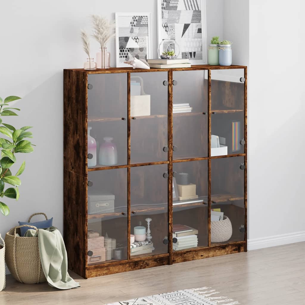 vidaXL Boekenkast met deuren 136x37x142 cm hout gerookt eikenkleurig, foto 2