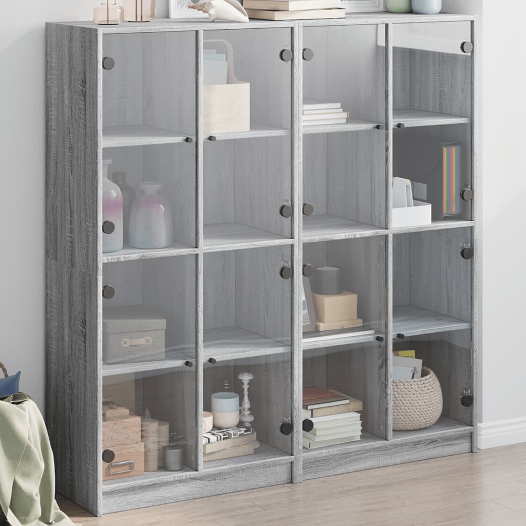 vidaXL Bücherschrank mit Türen Grau Sonoma 136x37x142 cm Holzwerkstoff