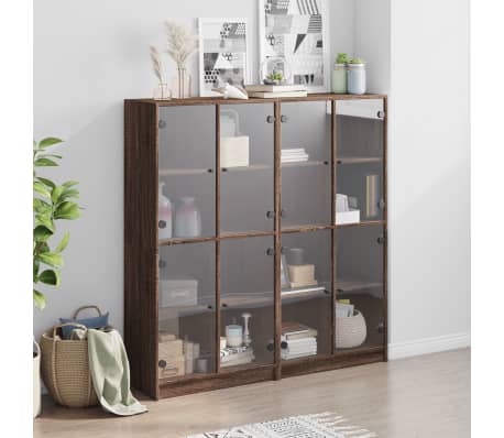 vidaXL B&uuml;cherschrank mit T&uuml;ren Braun Eichen-Optik 136x37x142 cm