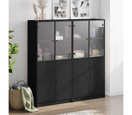 vidaXL Biblioth&egrave;que avec portes noir 136x37x142 cm bois d'ing&eacute;nierie