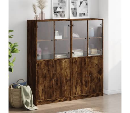 vidaXL Estanter&iacute;a con puertas madera roble ahumado 136x37x142 cm