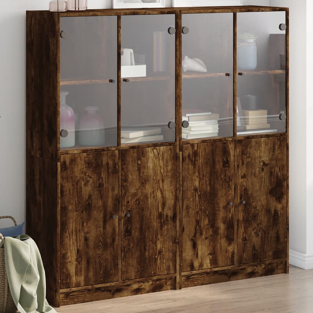 vidaXL Bücherschrank mit Türen Räuchereiche 136x37x142cm Holzwerkstoff