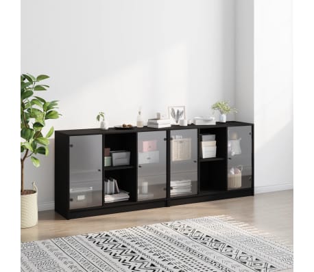 vidaXL Biblioth&egrave;que avec portes noir 204x37x75 cm bois d'ing&eacute;nierie