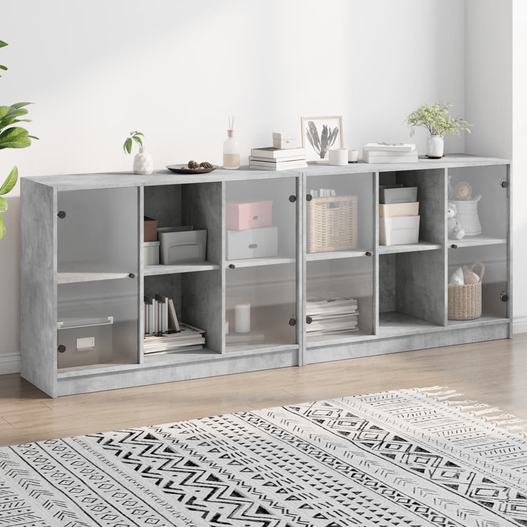 vidaXL Bücherschrank mit Türen Betongrau 204x37x75 cm Holzwerkstoff