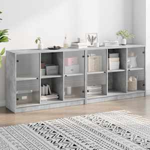 Knjižna omara z vrati betonsko siva 204x37x75 cm inženirski les