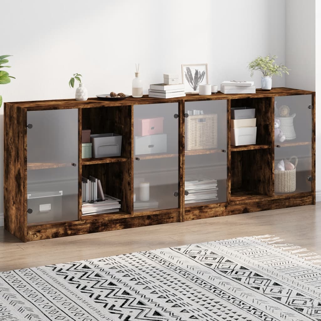 vidaXL Bücherschrank mit Türen Räuchereiche 204x37x75 cm Holzwerkstoff