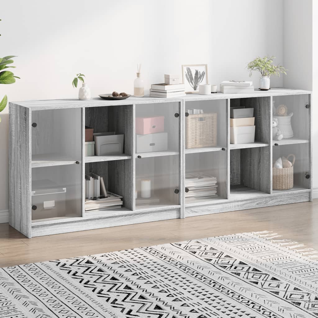 vidaXL Bücherschrank mit Türen Grau Sonoma 204x37x75 cm Holzwerkstoff