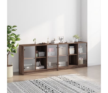 vidaXL Bookcase Brown Oak Engineered Wood, Glass Large Bookcase