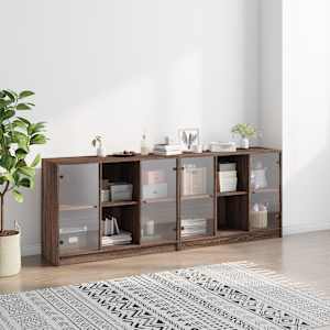 vidaXL Bookcase Brown Oak Engineered Wood, Glass Large Bookcase