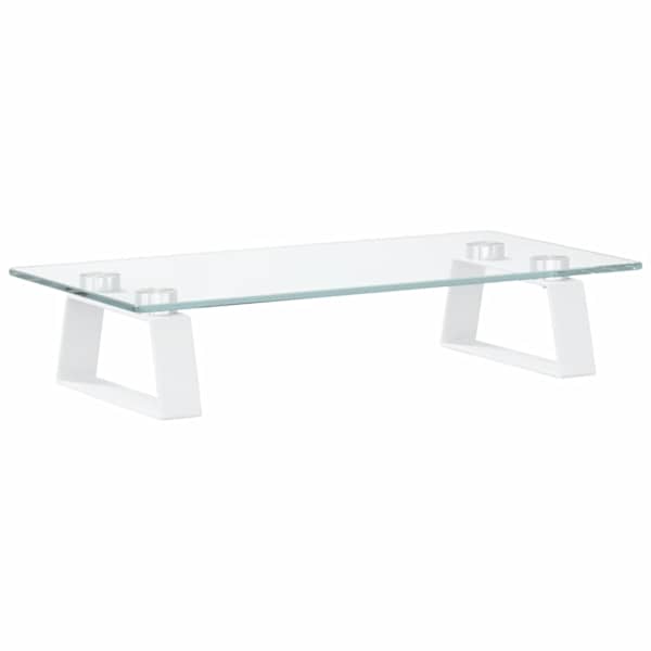 vidaXL monitorialus, valge, 40 x 20 x 8 cm, karastatud klaas ja metall