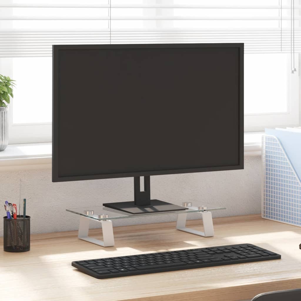 vidaXL Suport de monitor, alb, 40x20x8 cm, sticlă securizată și metal