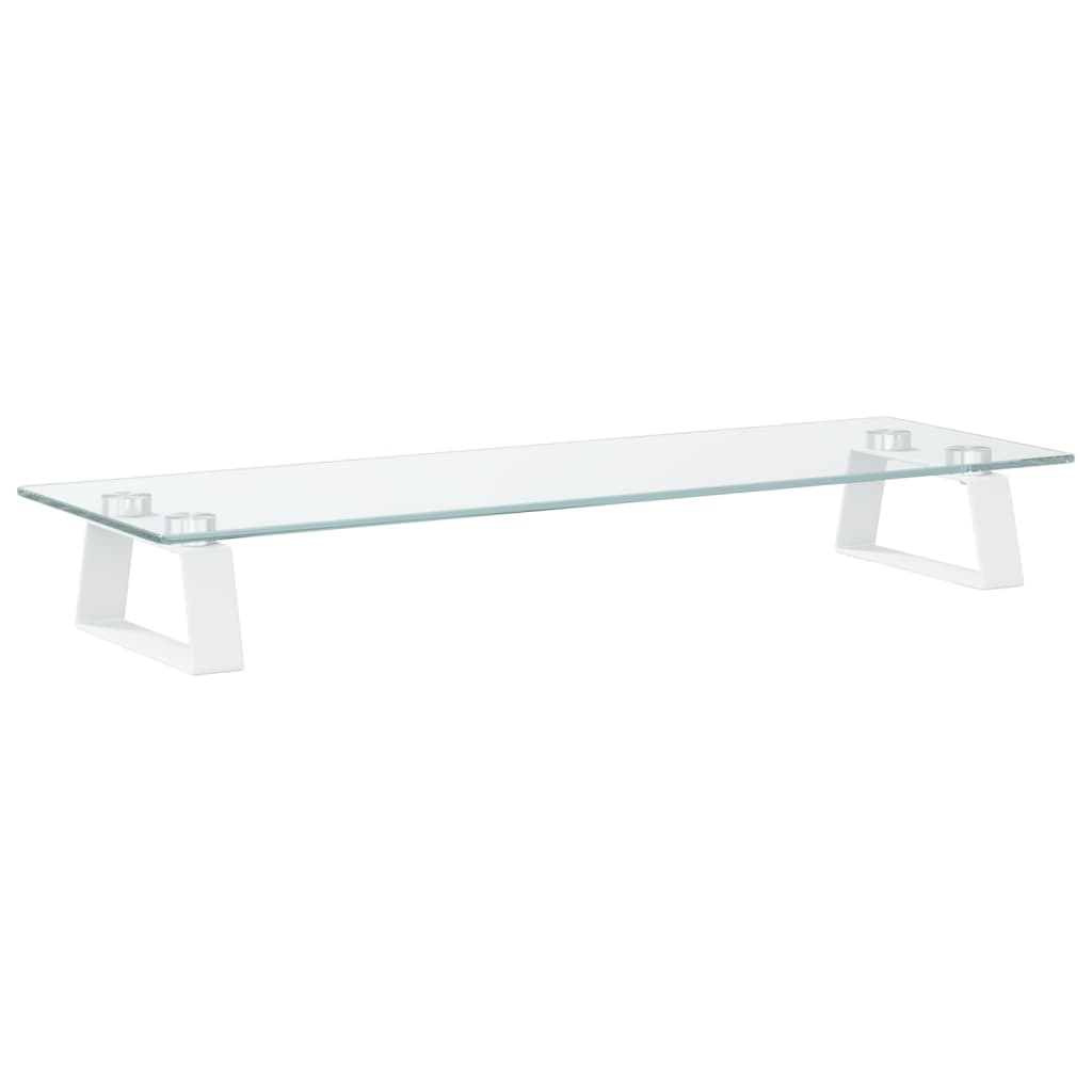 vidaXL Monitor Stand White 23.6"x7.9"x3.1" Tempered Glass and Metal-image-8721012216365