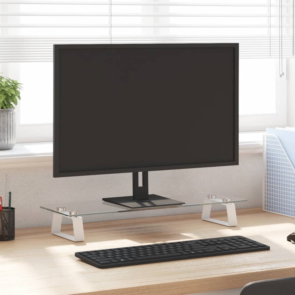 vidaXL Suport de monitor, alb, 60x20x8 cm, sticlă securizată și metal