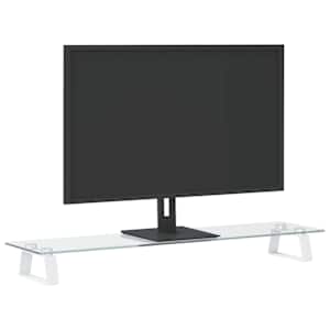 Stojan na monitor bílý 80 x 20 x 8 cm tvrzené sklo a kov - obrázek 3