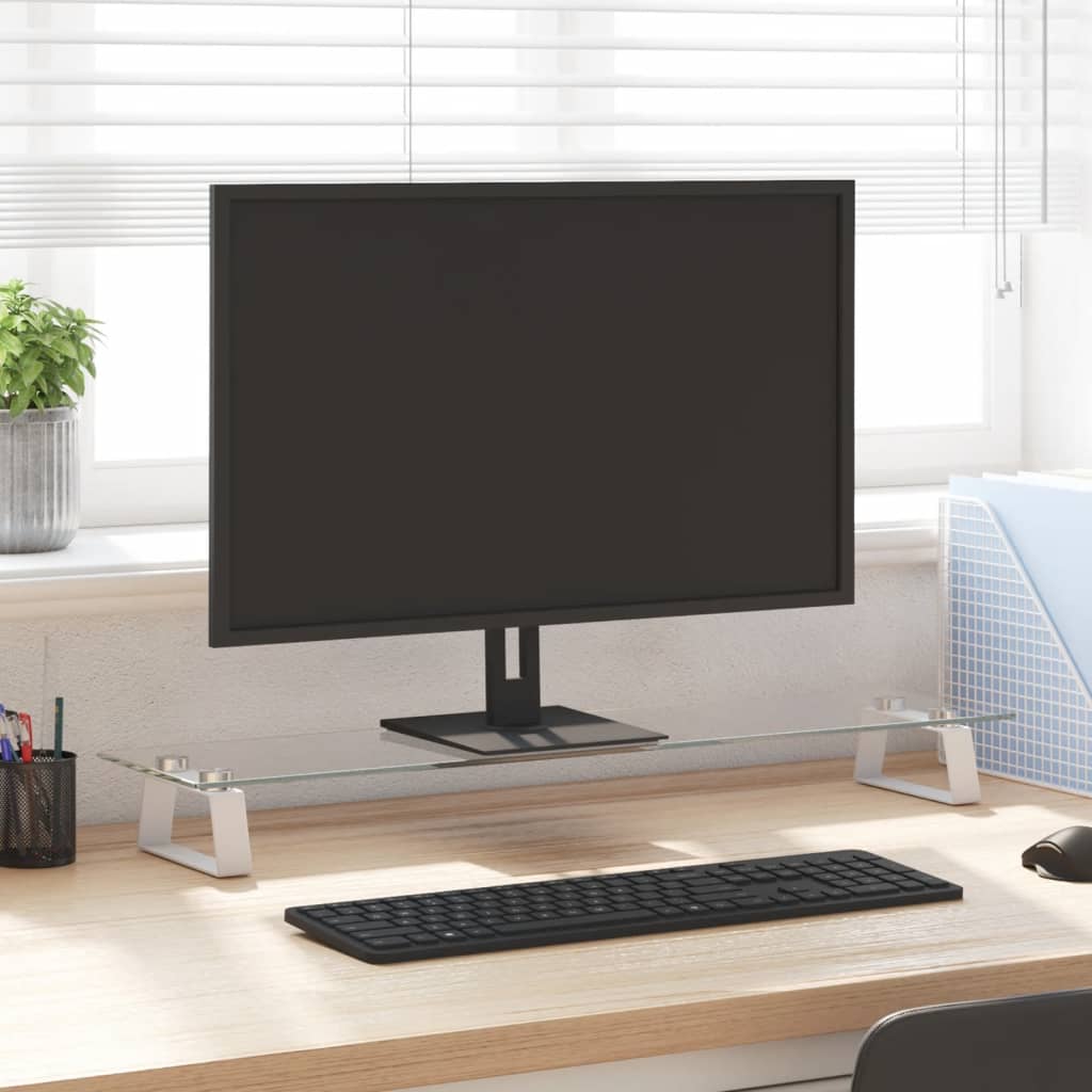 vidaXL Suport de monitor, alb, 80x20x8 cm, sticlă securizată și metal