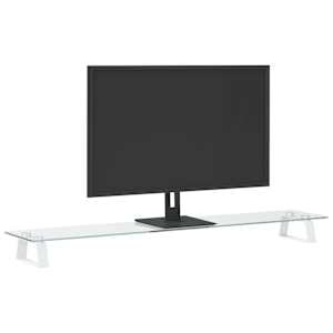 Stojan na monitor bílý 100 x 20 x 8 cm tvrzené sklo a kov - obrázek 3