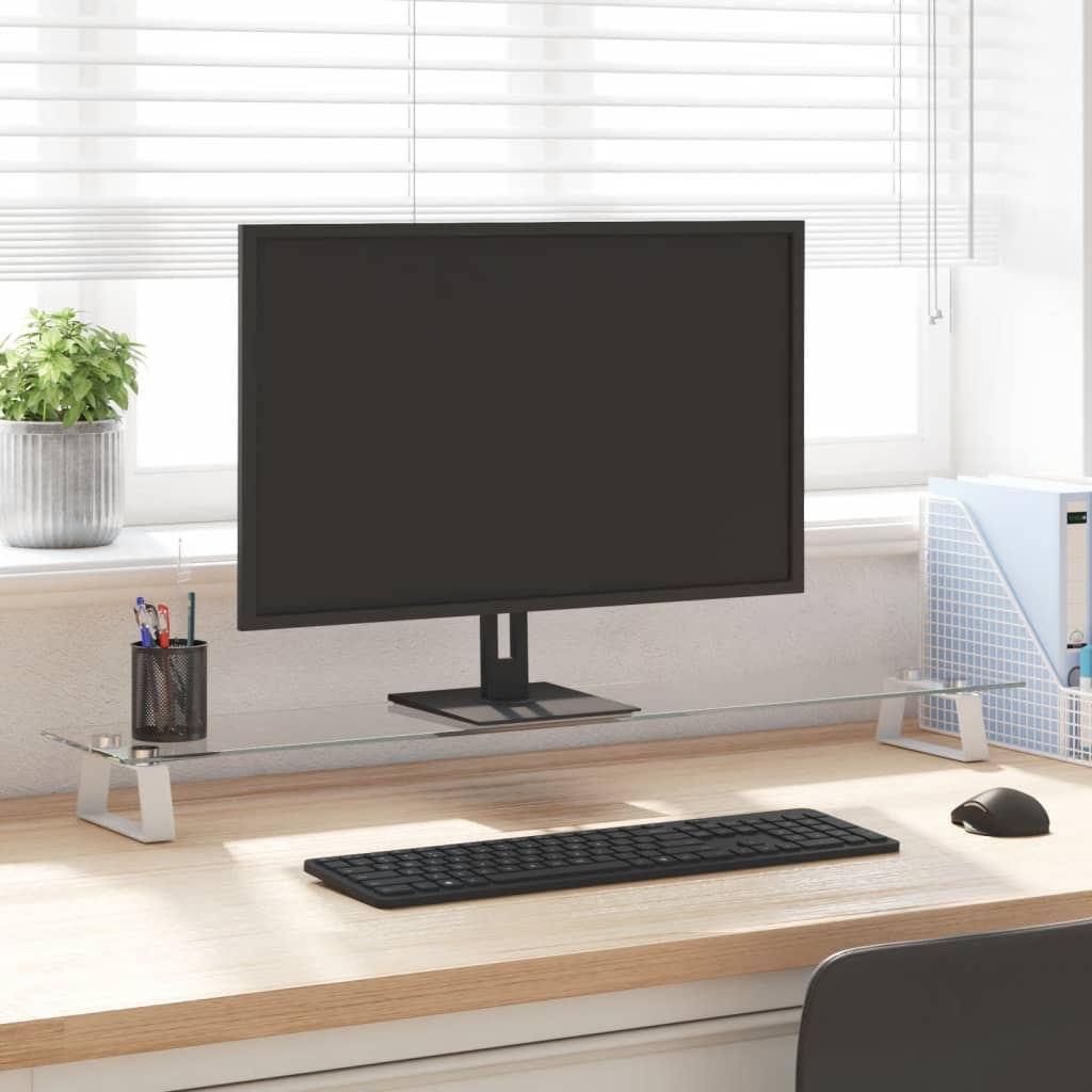 vidaXL Suport de monitor, alb, 100x20x8 cm, sticlă securizată și metal