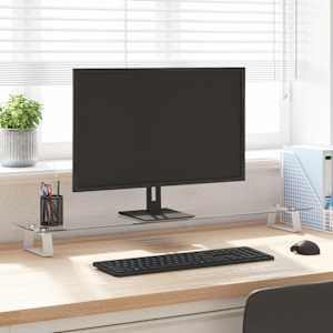 Stojan na monitor bílý 100 x 20 x 8 cm tvrzené sklo a kov - obrázek 1