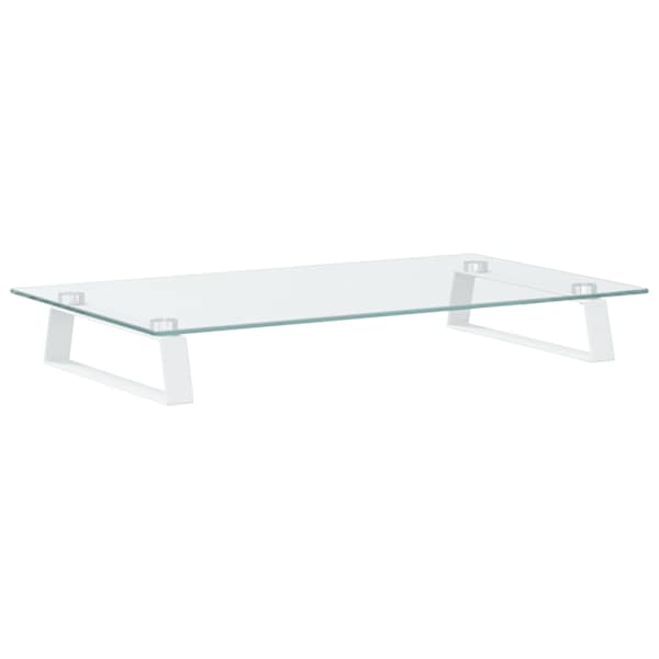 vidaXL monitorialus, valge, 60x35x8 cm, karastatud klaas ja metall