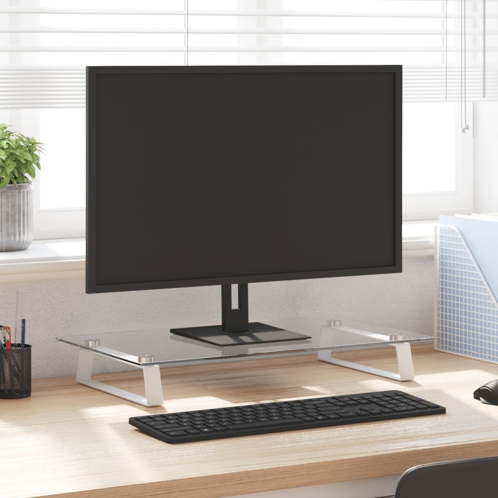 vidaXL Suport de monitor, alb, 60x35x8 cm, sticlă securizată și metal