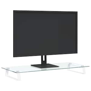 Stojan na monitor bílý 80 x 35 x 8 cm tvrzené sklo a kov - obrázek 3