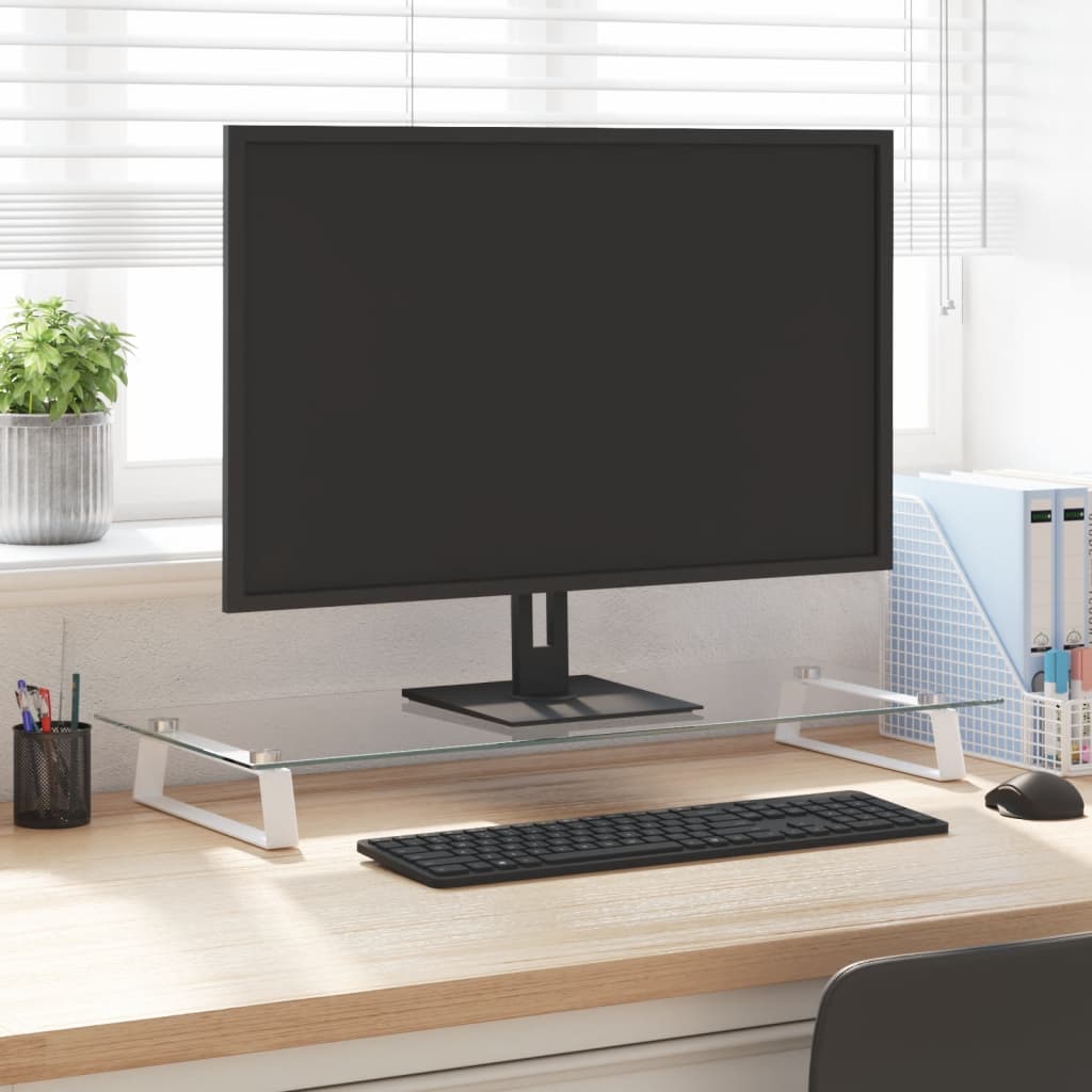 vidaXL Suport de monitor, alb, 80x35x8 cm, sticlă securizată și metal