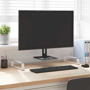Stojan na monitor bílý 80 x 35 x 8 cm tvrzené sklo a kov - obrázek 1