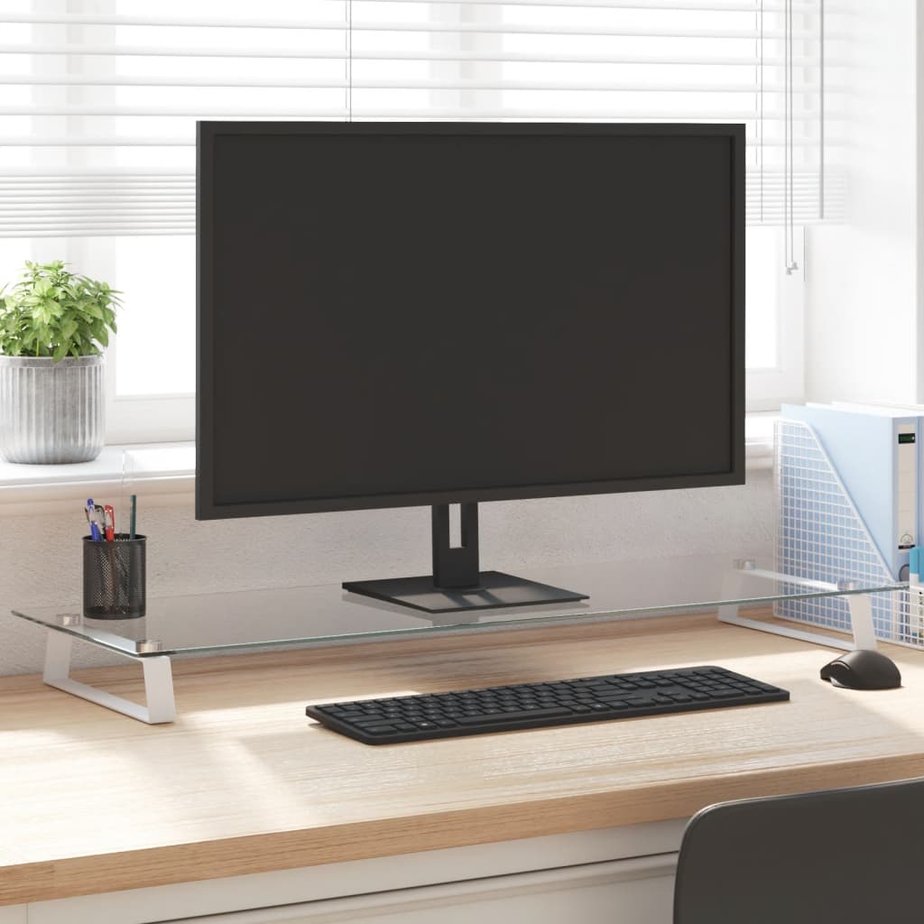 vidaXL Suport de monitor, alb, 100x35x8 cm, sticlă securizată și metal