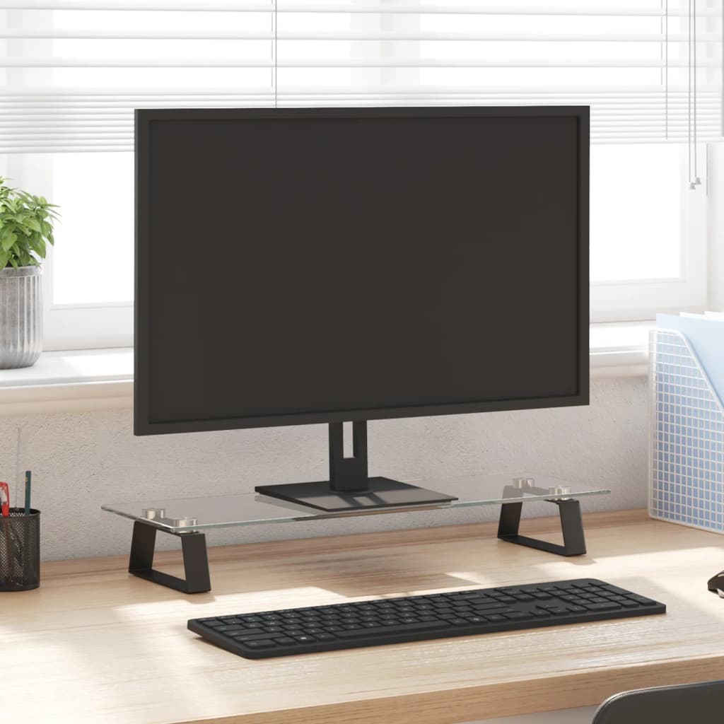 vidaXL Suport de monitor, negru, 60x20x8 cm, sticlă securizată/ metal