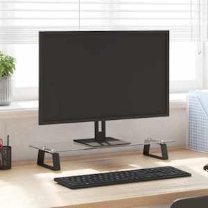 Stojan na monitor černý 60 x 20 x 8 cm tvrzené sklo a kov - obrázek 1