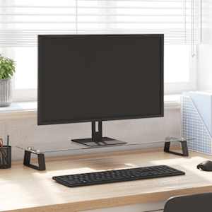 Stojalo za monitor črno 80x20x8 cm kaljeno steklo in kovina