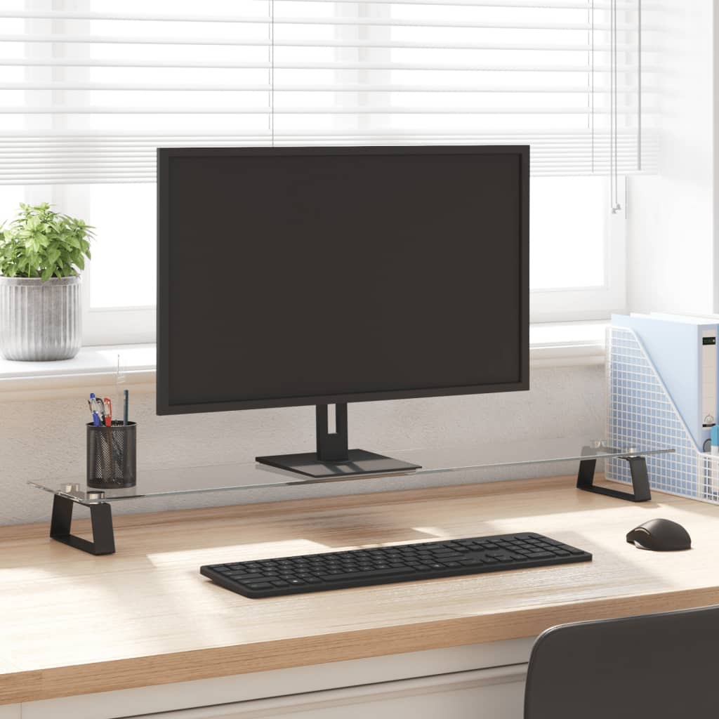 vidaXL Suport de monitor, negru, 100x20x8 cm, sticlă securizată/ metal