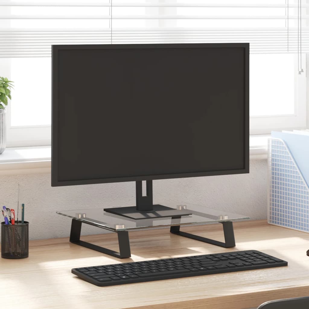 vidaXL Suport de monitor, negru, 40x35x8 cm, sticlă securizată/ metal