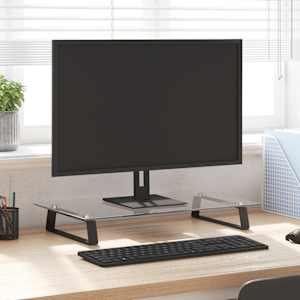 Stojan na monitor černý 60 x 35 x 8 cm tvrzené sklo a kov - obrázek 1