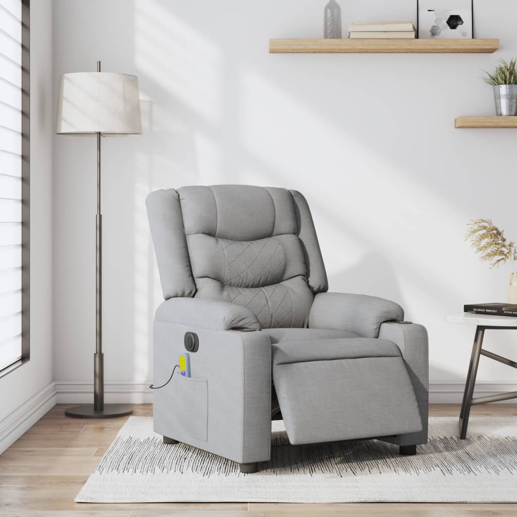Elektrické masážní polohovací křeslo světle šedé textil - obrázek 15