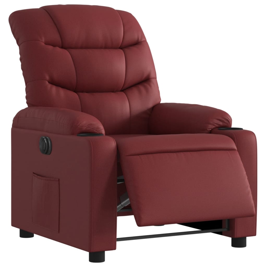 vidaXL Sillón reclinable eléctrico de cuero sintético rojo tinto