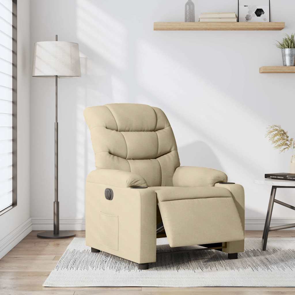 Elektrické polohovací křeslo krémové textil - obrázek 15