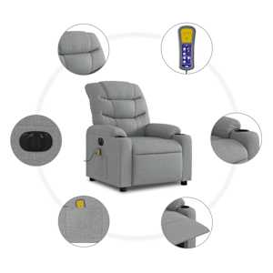 Elektrické masážní polohovací křeslo světle šedé textil - obrázek 8