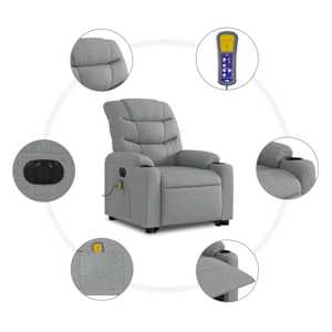 Elektrické zvedací masážní polohovací křeslo světle šedé textil - obrázek 8