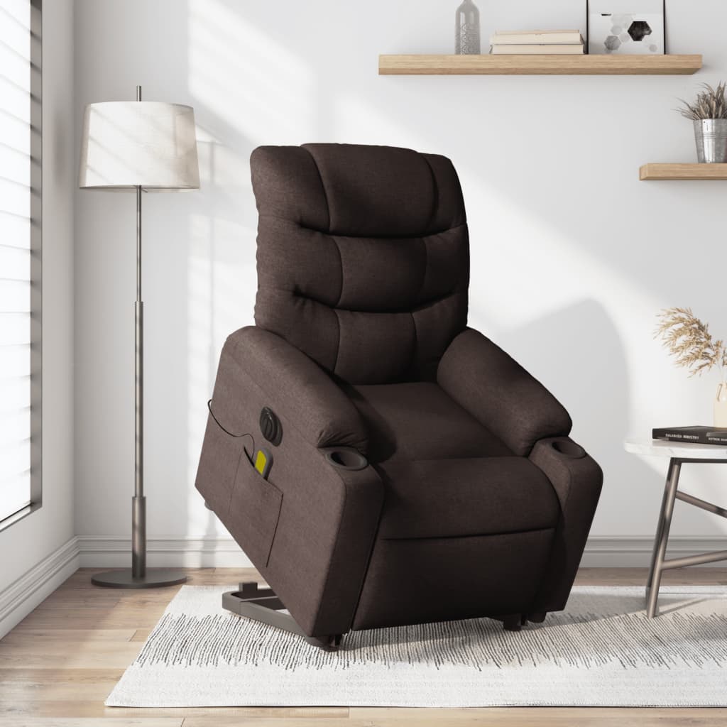 Elektrické zvedací masážní polohovací křeslo tmavě hnědé textil - obrázek 16