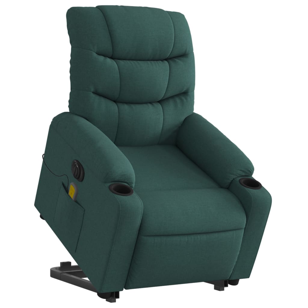 vidaXL Fauteuil inclinable de massage électrique Vert foncé Tissu