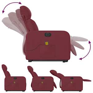 Elektrické zvedací masážní polohovací křeslo vínové textil - obrázek 7
