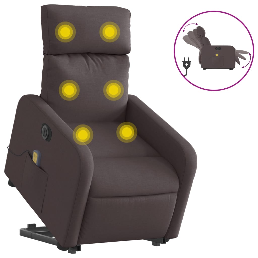 Thumbnail - vidaXL Elektrischer Massagesessel mit Aufstehhilfe Dunkelbraun Stoff