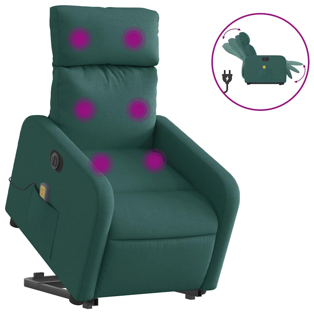 Thumbnail - vidaXL Elektrischer Massagesessel mit Aufstehhilfe Dunkelgrün Stoff